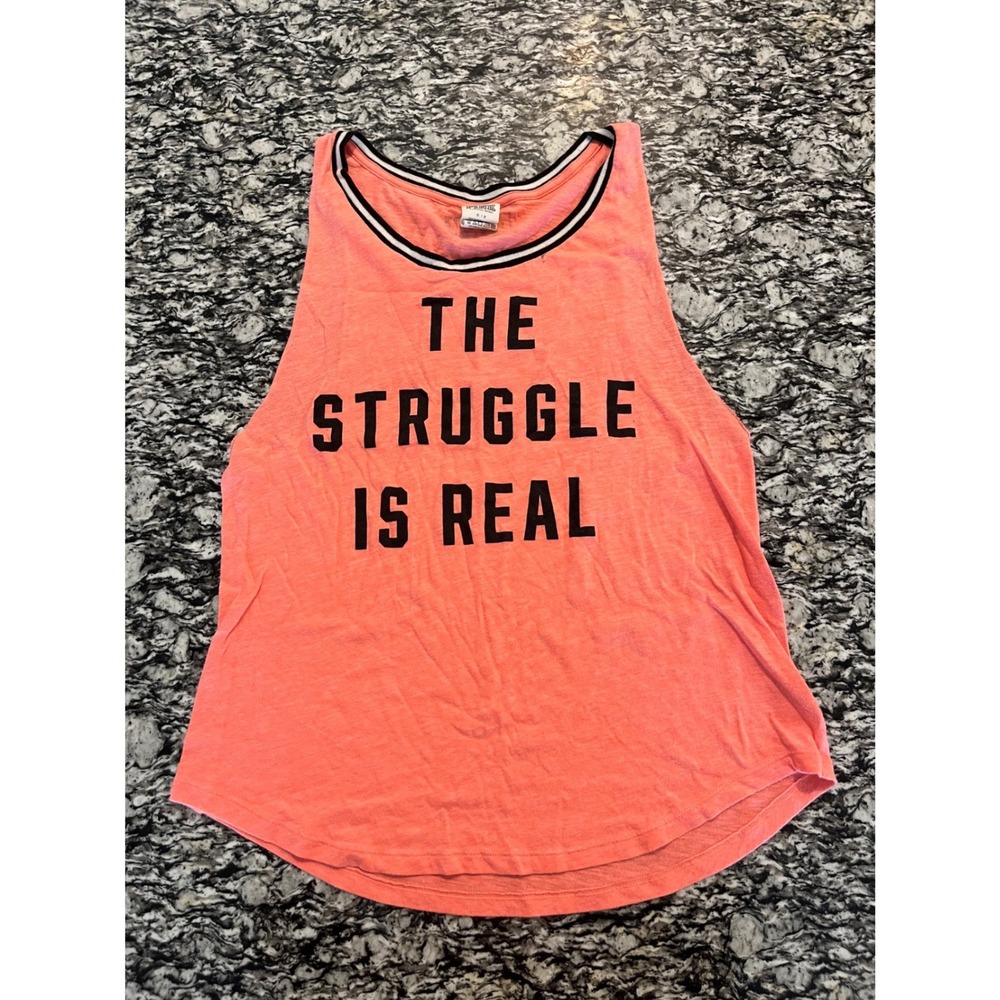Victoria's Secret PINK The Struggle Is Real Muscle Tank Top Coral Orange Small